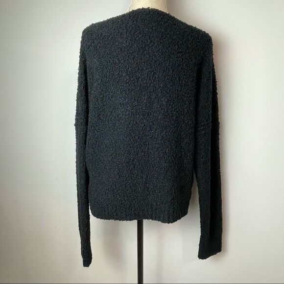 Free People Solid Black Over Sized V Neck Pullover Chunky Cotton Sweater size M - Picture 12 of 14